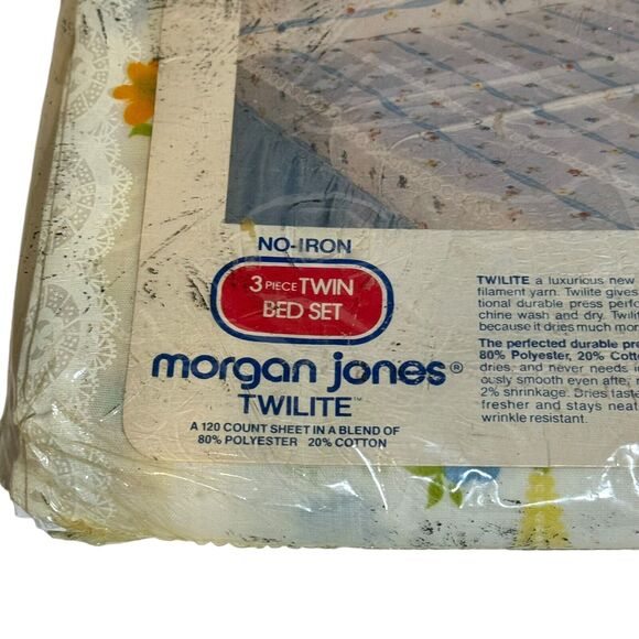 Vintage Twin Fitted & Flat Sheet & Pillowcase Morgan Jones Delicate Flowers - Picture 6 of 7